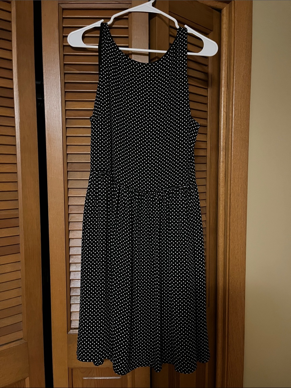 LOFT Black with White Polka Dot Sleeveless Midi Dress
